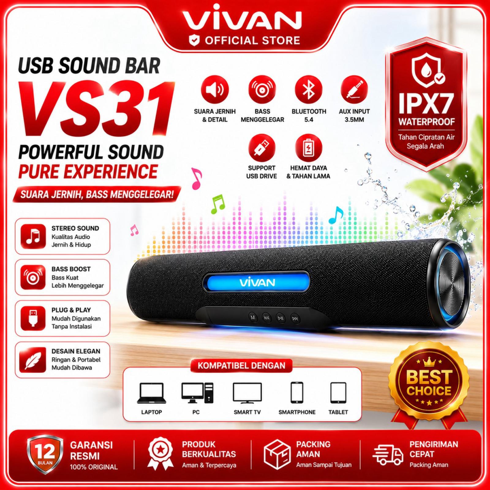 VIVAN VS31 Speaker Soundbar Bluetooth 10W